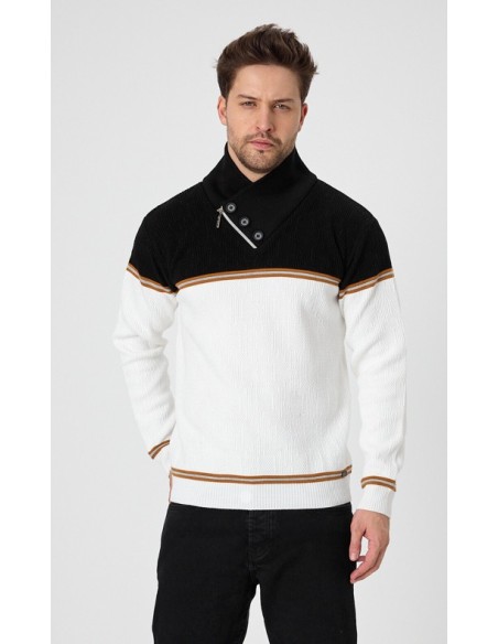 Pull homme blanc et camel tendance chic