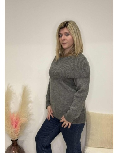 Pull femme col bardot unis tendance