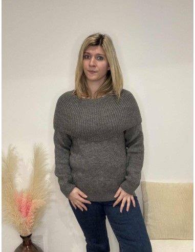 Pull femme col bardot unis tendance