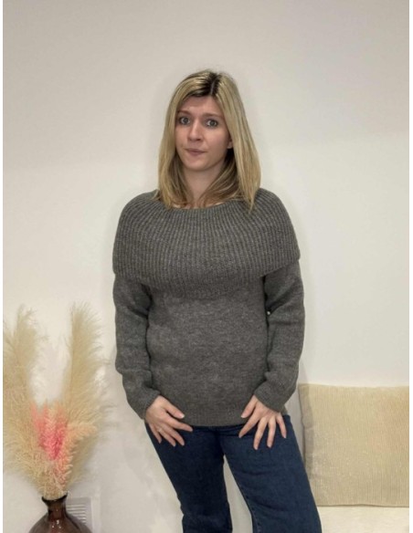 Pull femme col bardot unis tendance
