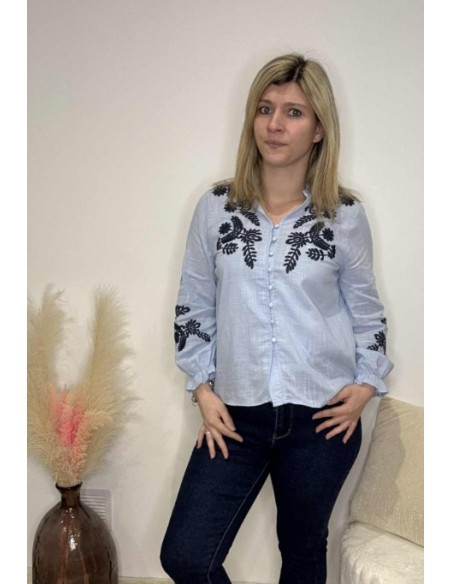 Blouse bleue brodé tendance pour femme mode moderne