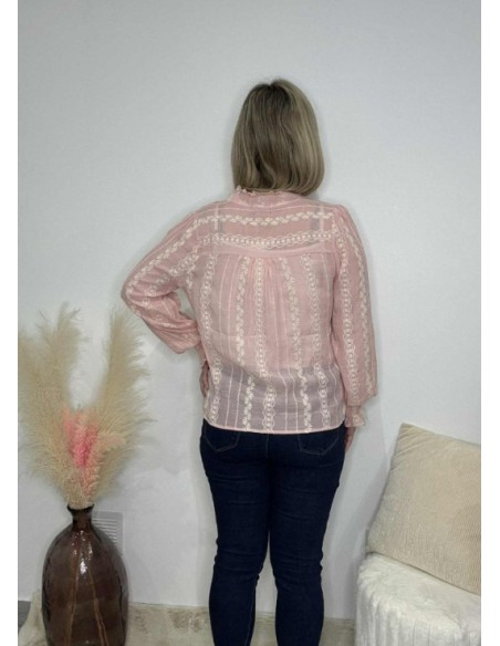 Blouse brodé rose femme tendance moderne