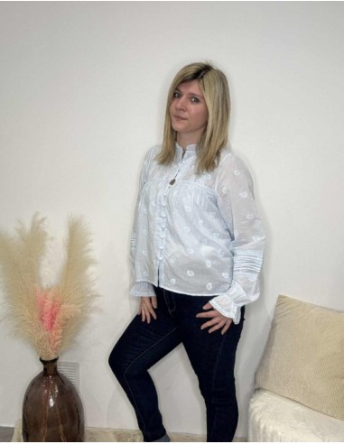 Blouse femme tendance bleu ciel mode