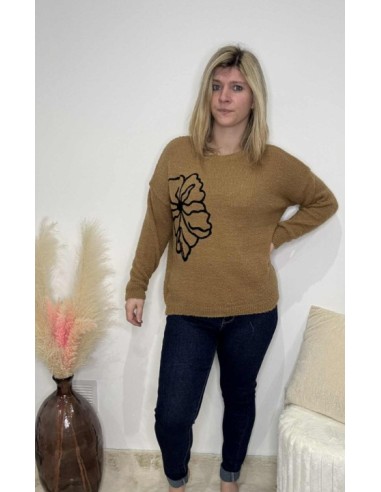 Pull femme grosse fleurs tendance mode