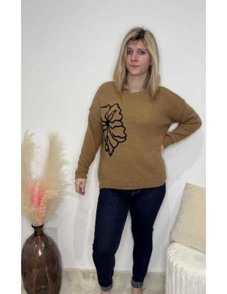 Pull femme grosse fleurs tendance mode