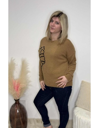 Pull femme grosse fleurs tendance mode