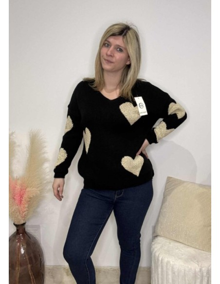 Pull femme coeur doré tendance