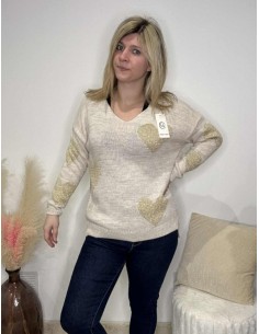 Pull femme coeur doré tendance 2