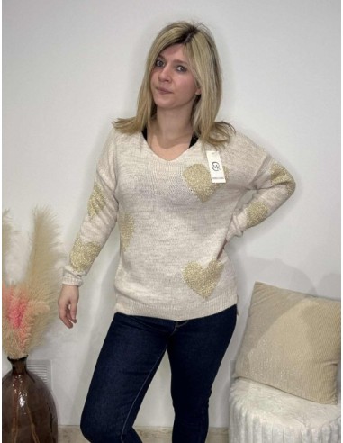 Pull femme coeur doré tendance