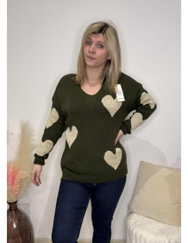 Pull femme coeur doré tendance