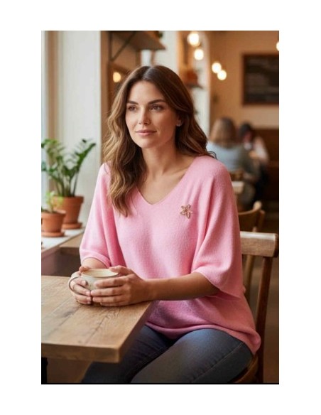 Pull femme manche 3/4 broche etoile oversize
