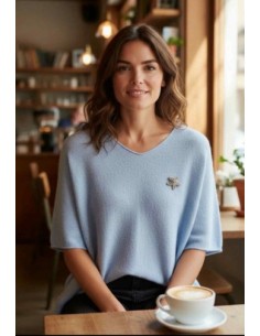 Pull femme manche 3/4 broche etoile oversize 2