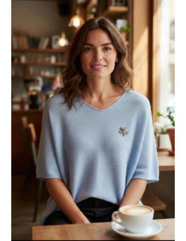 Pull femme manche 3/4 broche etoile oversize