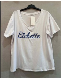 T-shirt blanc femme avec détaille bichette good vibes 2
