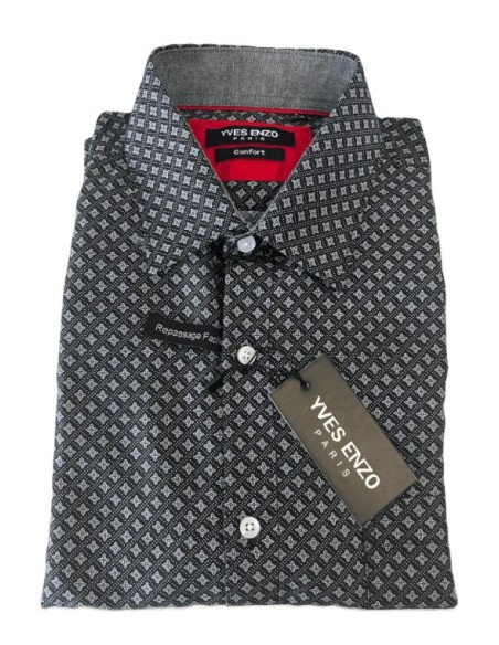 Chemise manche courte homme motif fond noir