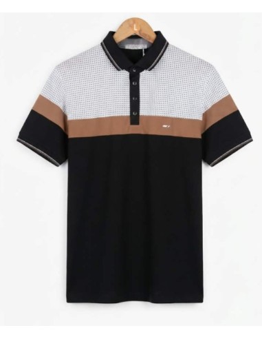 Polo homme manche courte Camel et Noir avec motif à point noirs