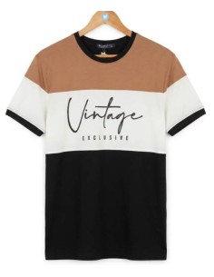 T-shirt homme vintage camel, blanc et noir.