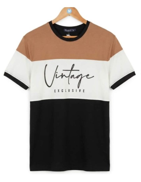 T-shirt homme vintage camel, blanc et noir.