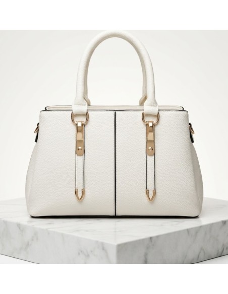 Sac à Main Structuré en Cuir Grainé "L'Aura" - Blanc Cassé / Écr