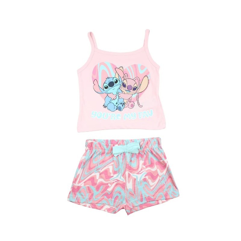 Ensemble short et débardeur Stitch et Angel rose