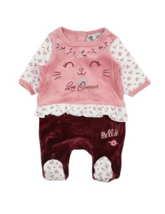 Pyjama velours bébé 1 pièce Lee Cooper rose du 0 mois au 12 mois