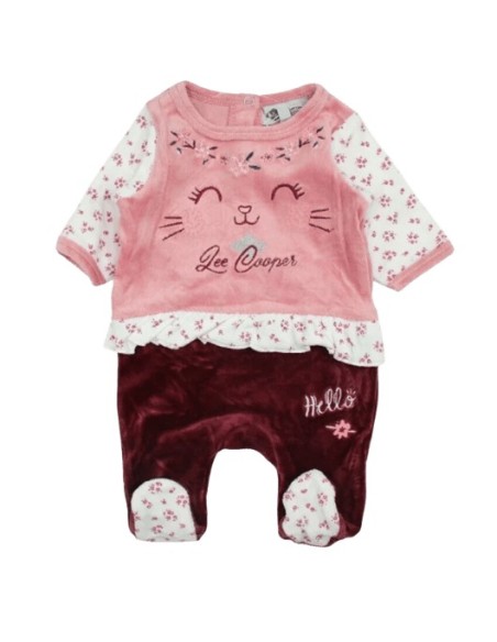 Pyjama velours bébé 1 pièce Lee Cooper rose du 0 mois au 12 mois