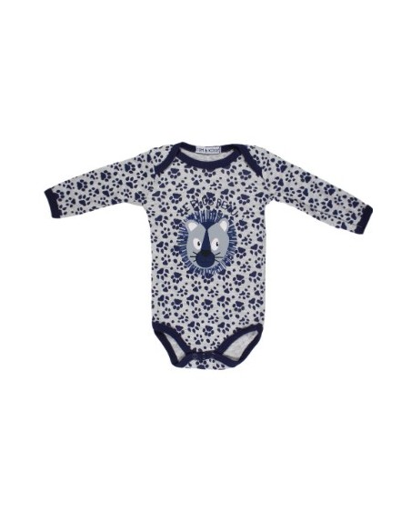 Ensemble bébé garçon 4 pièces  body, bavoir,pyjama,bonnet bleu et gris