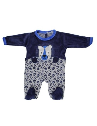 Ensemble bébé garçon 4 pièces  body, bavoir,pyjama,bonnet bleu et gris