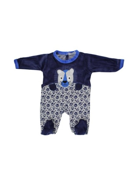 Ensemble bébé garçon 4 pièces  body, bavoir,pyjama,bonnet bleu et gris