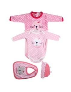 Ensemble bébé fille 4 pièce : body + bavoir + pyjama + bonnet