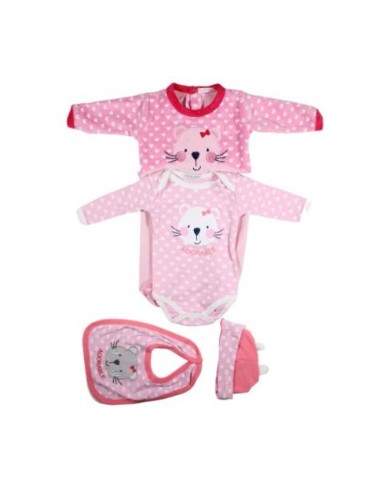 Ensemble bébé fille 4 pièce : body + bavoir + pyjama + bonnet