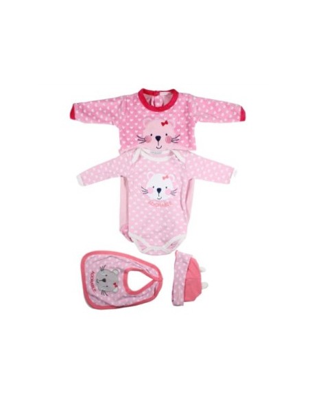 Ensemble bébé fille 4 pièce : body + bavoir + pyjama + bonnet