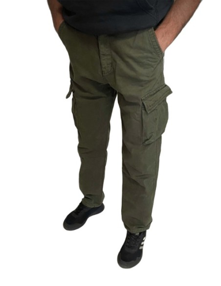 Pantalon cargo kaki coupe large confort décontracté urbain multipoches