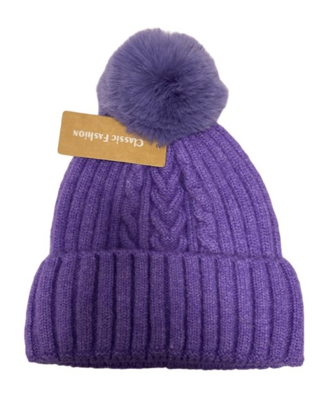 Bonnet femme avec pompon violet