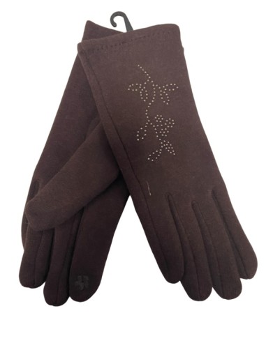 Gants femme strass marron foncé tactile