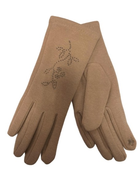 Gants femme strass camel  tactile