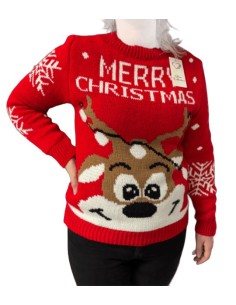 Pull de Noël Rouge avec Motif Renne Festif