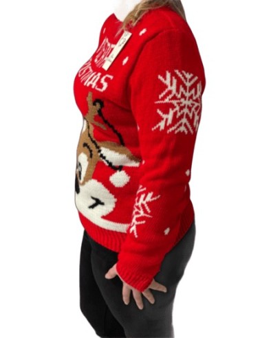 Pull de Noël Rouge avec Motif Renne Festif