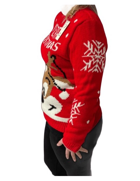 Pull de Noël Rouge avec Motif Renne Festif
