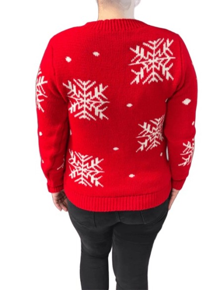Pull de Noël Rouge avec Motif Renne Festif