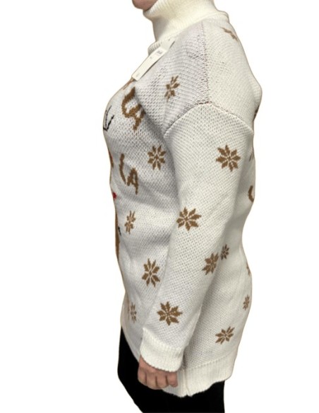Robe Pull de Noël Col Roulé Blanc - Élégance et Confort