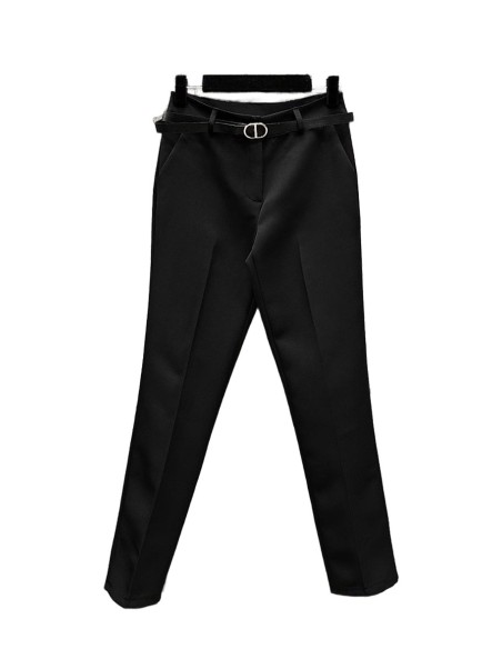 Pantalon noir classique avec ceinture et poches avant