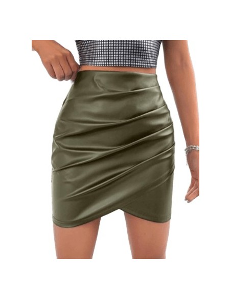Jupe en simili cuir kaki – Style élégant et tendance