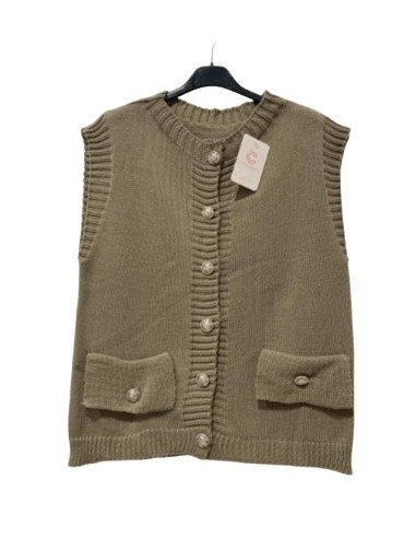 Gilet sans manches femme taupe avec boutons dorés
