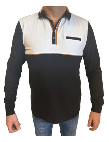 Polo Homme Manche Longue Noir, Blanc et Camel – Élégance & Confort