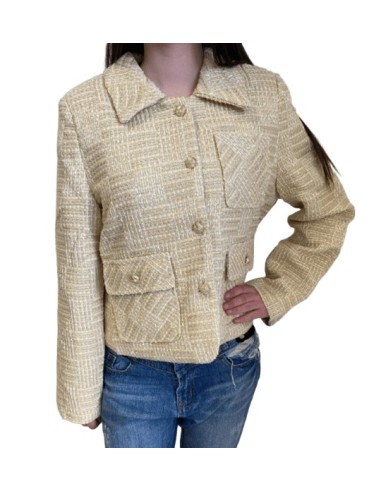 Veste tweed beige et dorée – Élégance et tendance