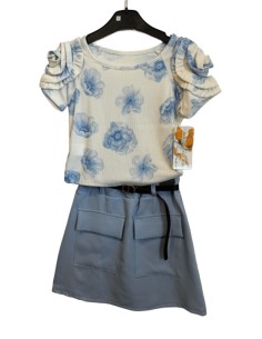 Ensemble jupe fleurs bleue