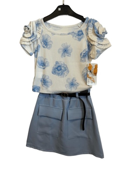 Ensemble jupe fleurs bleue