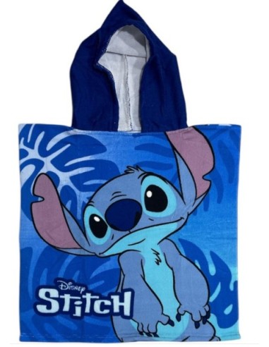 Poncho Sortie de Bain Stitch Bleu 50x100 cm – Microfibre Douce Enfant