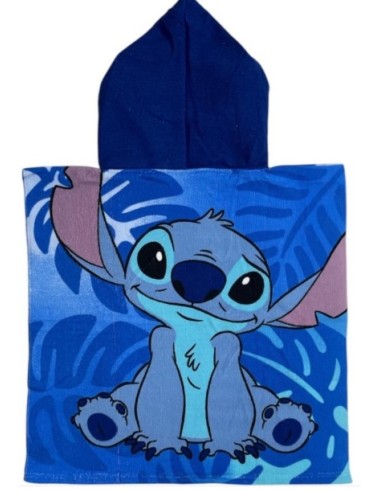 Poncho Sortie de Bain Stitch Bleu 50x100 cm – Microfibre Douce Enfant